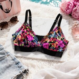 Victoria’s Secret PINK Floral Lace Bralette Size L 36B Multicolor NWOT